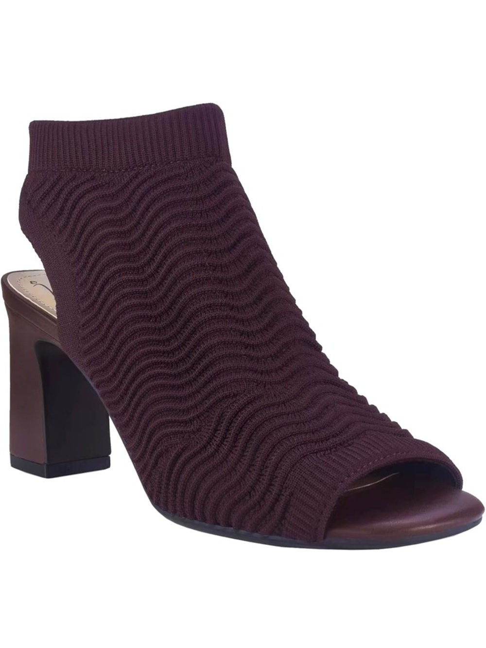 Impo Burgundy Knit Peep Toe Block Heel Mule